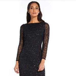 Adrianna Papell sequin & beaded long evening gown